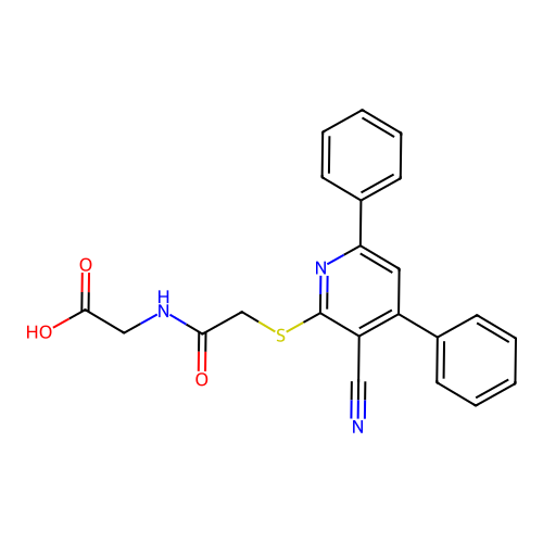 2-[[2-(3-Cyano-4,6-diphenylpyridin-2-yl)sulfanylacetyl]amino]acetic acid structure