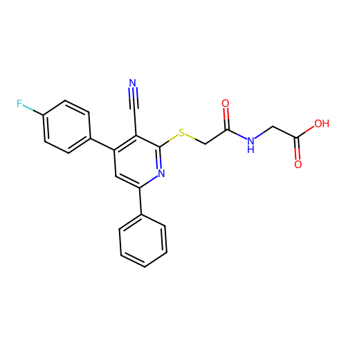 {2-[3-Cyano-4-(4-fluoro-phenyl)-6-phenyl-pyridin-2-ylsulfanyl]-acetylamino}-acetic acid structure