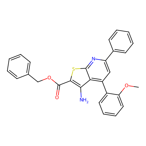Benzyl 3-amino-4-(2-methoxyphenyl)-6-phenylthieno[2,3-b]pyridine-2-carboxylate structure