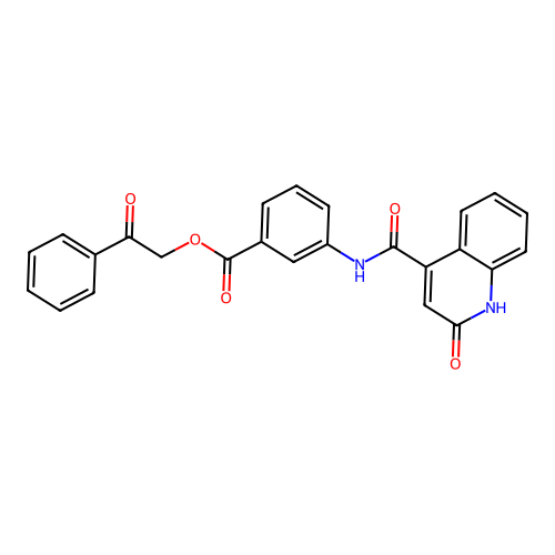 2-Oxo-2-phenylethyl 3-{[(2-hydroxyquinolin-4-yl)carbonyl]amino}benzoate structure