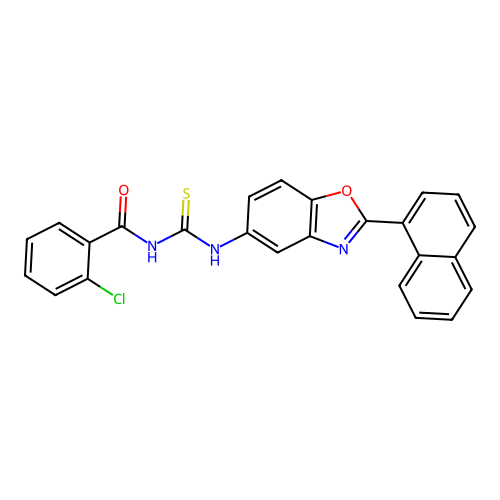 2-chloro-N-{[2-(naphthalen-1-yl)-1,3-benzoxazol-5-yl]carbamothioyl}benzamide structure