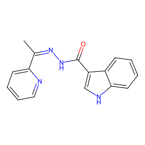 N-(1-pyridin-2-ylethylideneamino)-1H-indole-3-carboxamide structure