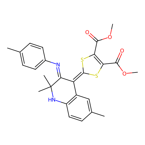 (Z)-dimethyl 2-(2,2,6-trimethyl-3-(p-tolylimino)-2,3-dihydroquinolin-4(1H)-ylidene)-1,3-dithiole-4,5-dicarboxylate structure