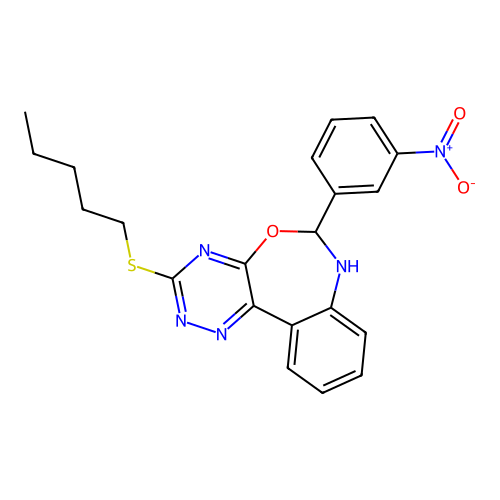 6-{3-nitrophenyl}-3-(pentylsulfanyl)-6,7-dihydro[1,2,4]triazino[5,6-d][3,1]benzoxazepine structure
