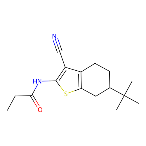 N-(6-tert-butyl-3-cyano-4,5,6,7-tetrahydro-1-benzothiophen-2-yl)propanamide structure