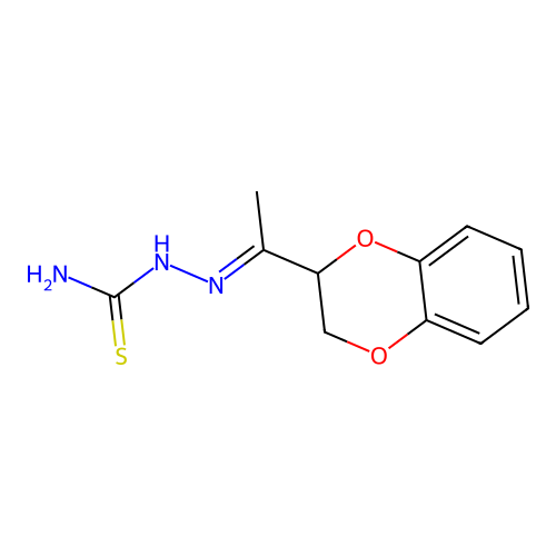 (2E)-2-[1-(2,3-dihydro-1,4-benzodioxin-2-yl)ethylidene]hydrazinecarbothioamide structure