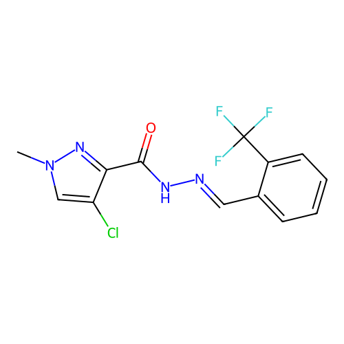 (E)-4-chloro-1-methyl-N'-(2-(trifluoromethyl)benzylidene)-1H-pyrazole-3-carbohydrazide structure