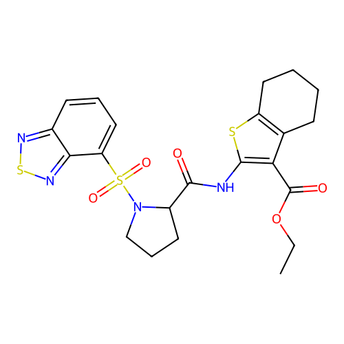 ethyl 2-({[1-(2,1,3-benzothiadiazol-4-ylsulfonyl)-2-pyrrolidinyl]carbonyl}amino)-4,5,6,7-tetrahydro-1-benzothiophene-3-carboxylate structure