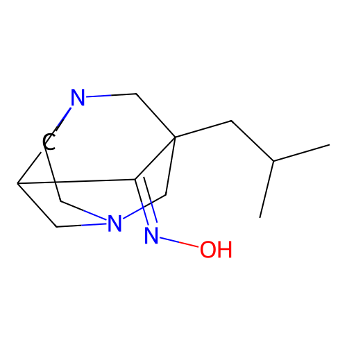 1-isobutyl-3,6-diazatricyclo[4.3.1.1~3,8~]undecan-9-one oxime structure