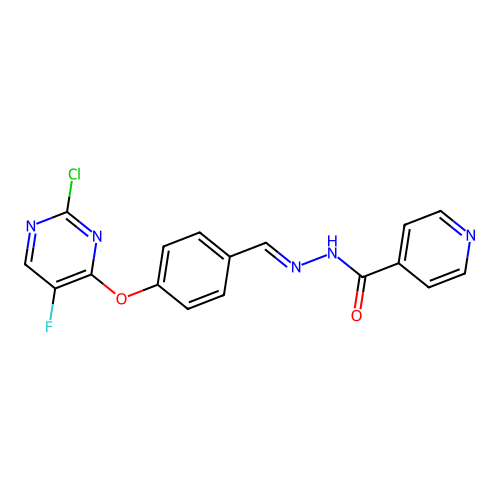 (E)-N'-(4-((2-chloro-5-fluoropyrimidin-4-yl)oxy)benzylidene)isonicotinohydrazide structure