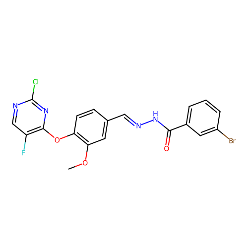 (E)-3-bromo-N'-(4-((2-chloro-5-fluoropyrimidin-4-yl)oxy)-3-methoxybenzylidene)benzohydrazide structure