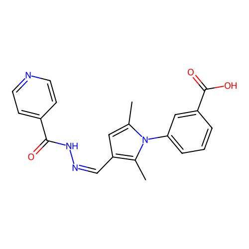 3-[3-(2-isonicotinoylcarbohydrazonoyl)-2,5-dimethyl-1H-pyrrol-1-yl]benzoic acid structure