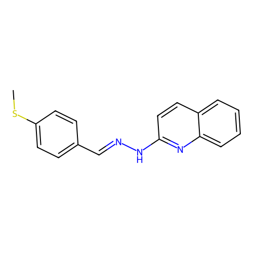 N-[(4-methylsulfanylphenyl)methylideneamino]quinolin-2-amine structure