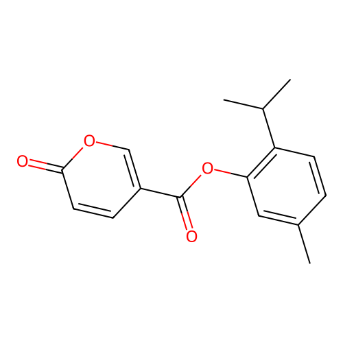 2-isopropyl-5-methylphenyl 2-oxo-2H-pyran-5-carboxylate structure