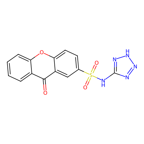 N-(1,4-dihydro-5H-tetrazol-5-ylidene)-9-oxo-9H-xanthene-2-sulfonamide structure