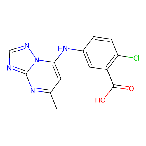 2-Chloro-5-((5-methyl-[1,2,4]triazolo[1,5-a]pyrimidin-7-yl)amino)benzoic acid structure
