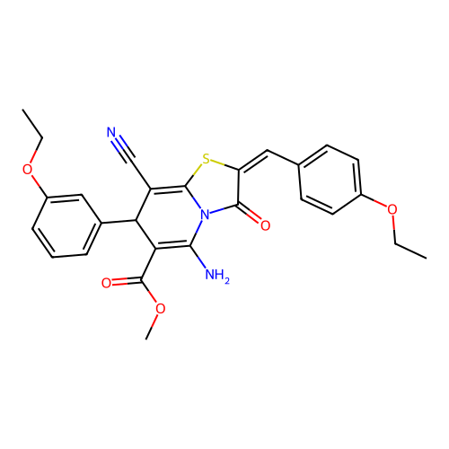 methyl (2E)-5-amino-8-cyano-2-(4-ethoxybenzylidene)-7-(3-ethoxyphenyl)-3-oxo-2,3-dihydro-7H-[1,3]thiazolo[3,2-a]pyridine-6-carboxylate structure