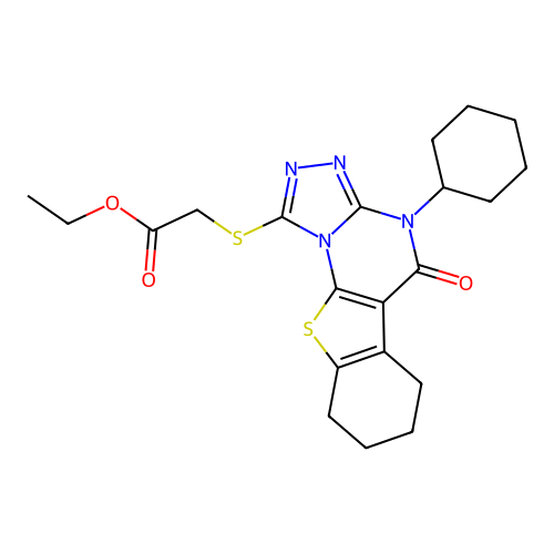 ethyl [(4-cyclohexyl-5-oxo-4,5,6,7,8,9-hexahydro[1]benzothieno[3,2-e][1,2,4]triazolo[4,3-a]pyrimidin-1-yl)sulfanyl]acetate structure