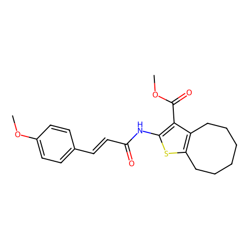 methyl 2-[[(E)-3-(4-methoxyphenyl)prop-2-enoyl]amino]-4,5,6,7,8,9-hexahydrocycloocta[b]thiophene-3-carboxylate structure