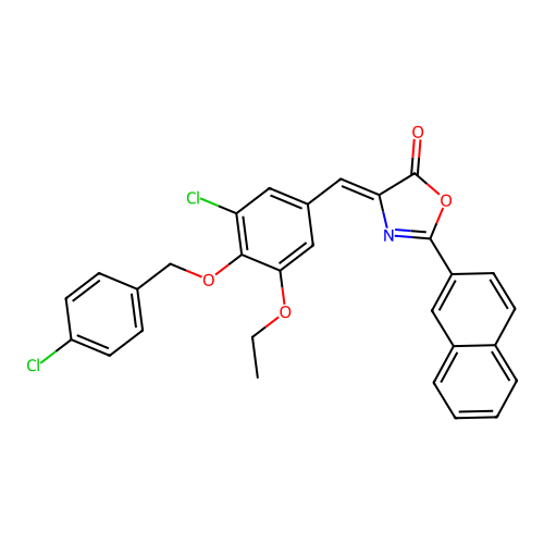 4-{3-chloro-4-[(4-chlorobenzyl)oxy]-5-ethoxybenzylidene}-2-(2-naphthyl)-1,3-oxazol-5(4H)-one structure