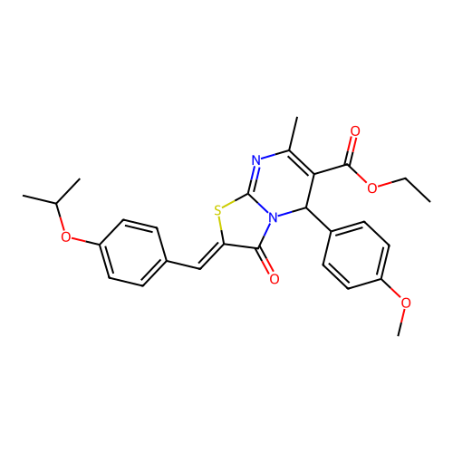 ethyl (2Z)-5-(4-methoxyphenyl)-7-methyl-3-oxo-2-[4-(propan-2-yloxy)benzylidene]-2,3-dihydro-5H-[1,3]thiazolo[3,2-a]pyrimidine-6-carboxylate structure