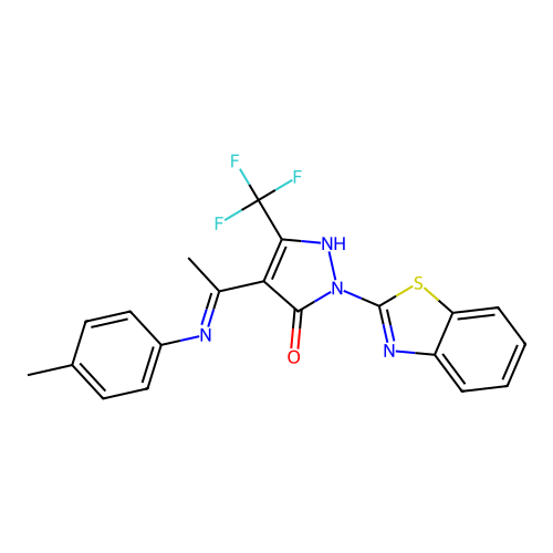 (4E)-2-(1,3-benzothiazol-2-yl)-4-[1-(4-methylanilino)ethylidene]-5-(trifluoromethyl)pyrazol-3-one structure