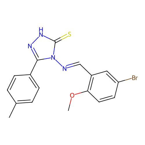 4-{[(E)-(5-bromo-2-methoxyphenyl)methylidene]amino}-5-(4-methylphenyl)-4H-1,2,4-triazole-3-thiol structure