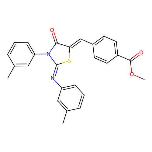 methyl 4-({3-(3-methylphenyl)-2-[(3-methylphenyl)imino]-4-oxo-1,3-thiazolidin-5-ylidene}methyl)benzoate structure