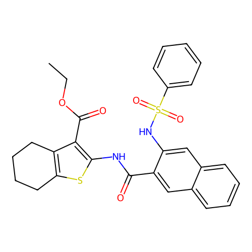 ethyl 2-({3-[(phenylsulfonyl)amino]-2-naphthoyl}amino)-4,5,6,7-tetrahydro-1-benzothiophene-3-carboxylate structure