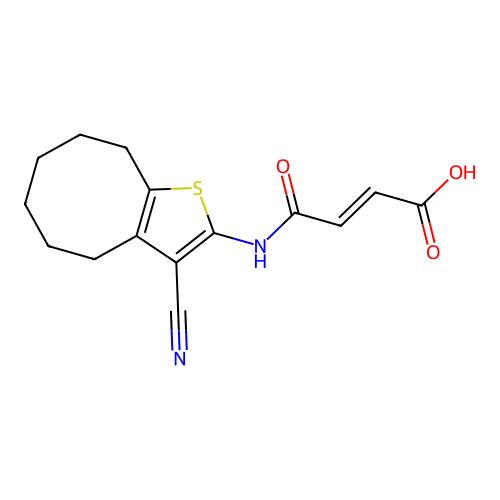 2-butenoic acid, 4-[(3-cyano-4,5,6,7,8,9-hexahydrocycloocta[b]thien-2-yl)amino]-4-oxo-, (2E)- structure