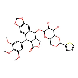 Podophyllotoxin O-thenylidene-beta-D-glucopyranoside structure