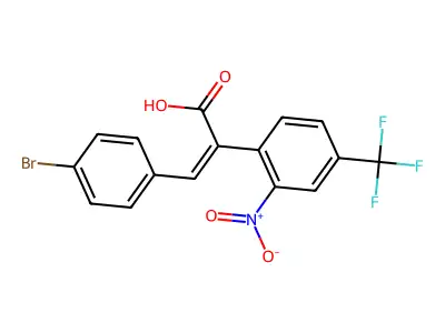 3-(4-Bromophenyl)-2-[2-nitro-4-(trifluoromethyl)phenyl]prop-2-enoic acid structure