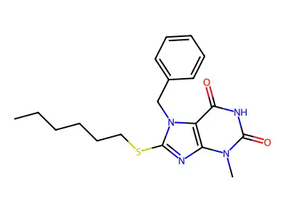 7-Benzyl-8-hexylsulfanyl-3-methylpurine-2,6-dione structure