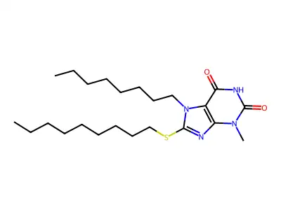 3-methyl-8-(nonylsulfanyl)-7-octyl-3,7-dihydro-1H-purine-2,6-dione structure