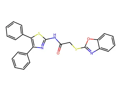 2-(1,3-benzoxazol-2-ylsulfanyl)-N-(4,5-diphenyl-1,3-thiazol-2-yl)acetamide structure