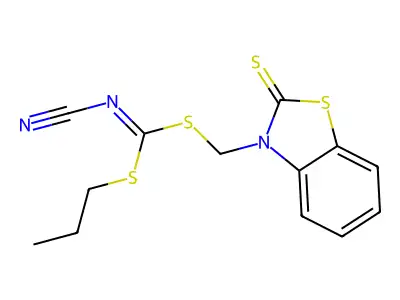 Propyl [(2-thioxobenzo[d]thiazol-3(2H)-yl)methyl] cyanocarbonimidodithioate structure