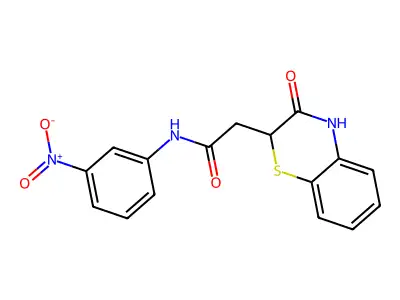 N-(3-nitrophenyl)-2-(3-oxo-3,4-dihydro-2H-1,4-benzothiazin-2-yl)acetamide structure