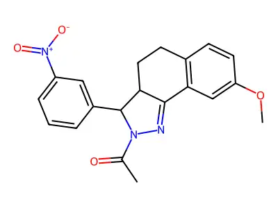 2-acetyl-3-{3-nitrophenyl}-8-methoxy-3,3a,4,5-tetrahydro-2H-benzo[g]indazole structure