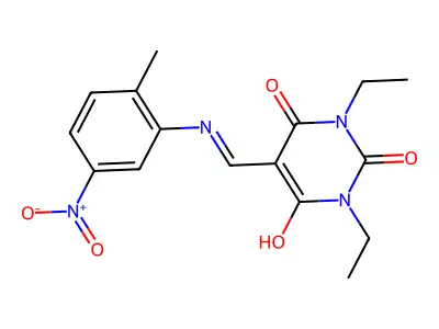 1,3-Diethyl-5-[(2-methyl-5-nitroanilino)methylidene]-1,3-diazinane-2,4,6-trione structure
