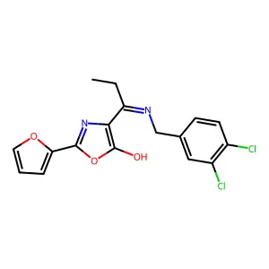 4-[1-[(3,4-Dichlorophenyl)methylamino]propylidene]-2-(2-furanyl)-5-oxazolone structure