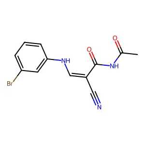N-acetyl-3-(3-bromoanilino)-2-cyanoprop-2-enamide structure