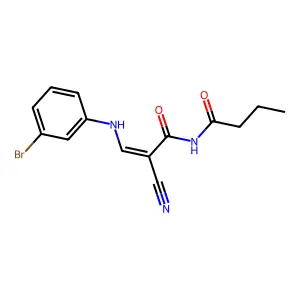 3-(3-bromoanilino)-N-butyryl-2-cyanoacrylamide structure