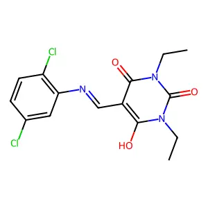 5-[(2,5-dichloroanilino)methylene]-1,3-diethyl-2,4,6(1H,3H,5H)-pyrimidinetrione structure