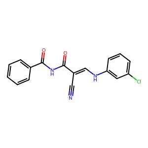 N-benzoyl-3-(3-chloroanilino)-2-cyanoacrylamide structure