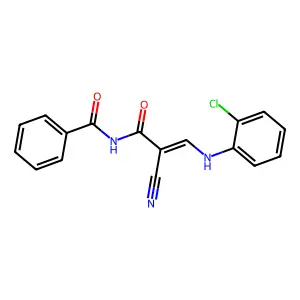 N-benzoyl-3-(2-chloroanilino)-2-cyanoacrylamide structure