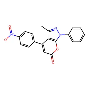 4-{4-nitrophenyl}-3-methyl-1-phenylpyrano[2,3-c]pyrazol-6(1H)-one structure