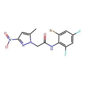 N-(2-bromo-4,6-difluorophenyl)-2-(5-methyl-3-nitro-1H-pyrazol-1-yl)acetamide structure