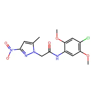 N-(4-chloro-2,5-dimethoxyphenyl)-2-(5-methyl-3-nitro-1H-pyrazol-1-yl)acetamide structure