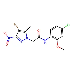 2-(4-bromo-5-methyl-3-nitro-1H-pyrazol-1-yl)-N-(4-chloro-2-methoxyphenyl)acetamide structure