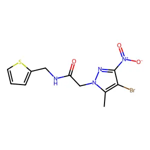 2-(4-bromo-5-methyl-3-nitropyrazol-1-yl)-N-(thiophen-2-ylmethyl)acetamide structure